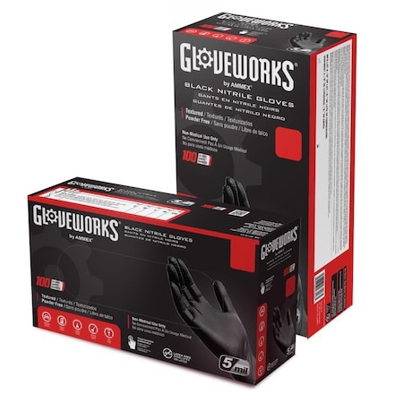 Gloveplus Nitrile Disposable Gloves, 5 mil Palm, Nitrile, Powder-Free, M, Black GPNB44100